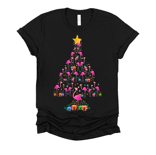 Pink Flamingo Christmas Tree Cute Flamingos Holiday Decor T-Shirt