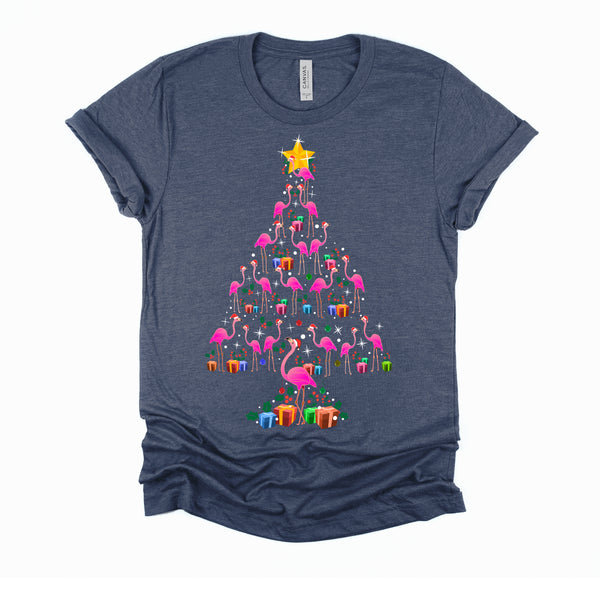 Pink Flamingo Christmas Tree Cute Flamingos Holiday Decor T-Shirt