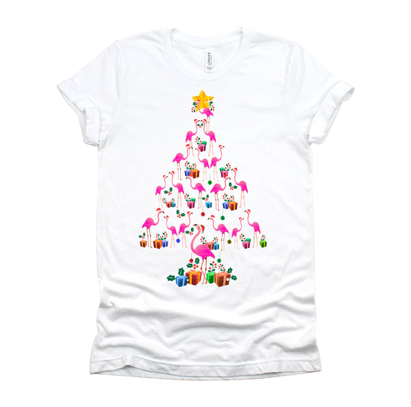 Pink Flamingo Christmas Tree Cute Flamingos Holiday Decor T-Shirt