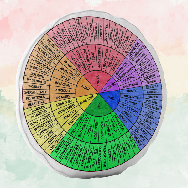 Feelings Wheel Pillow / Emotions Wheel Round Pillow / Therapist Gift / Color Wheel Of Emotions / DBT Therapy Tools / Emotional Wheel Chart