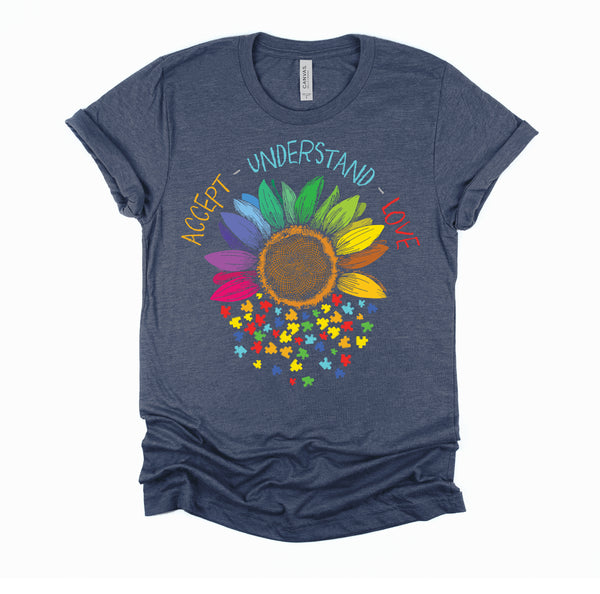 Autism Awareness Accept Understand Love ASD Rainbow Flower T-Shirt