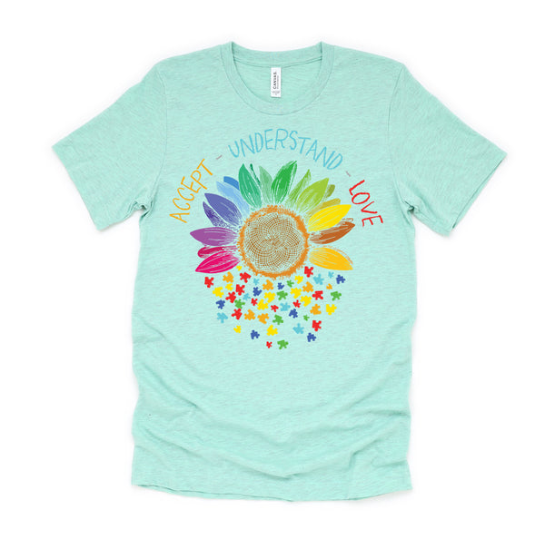 Autism Awareness Accept Understand Love ASD Rainbow Flower T-Shirt