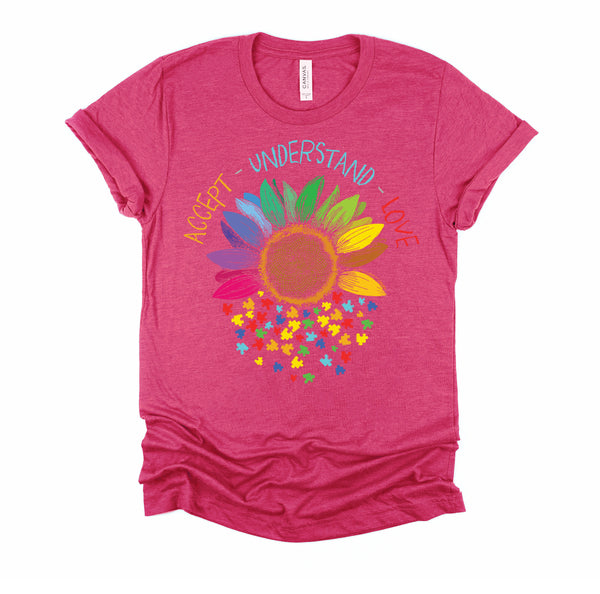 Autism Awareness Accept Understand Love ASD Rainbow Flower T-Shirt