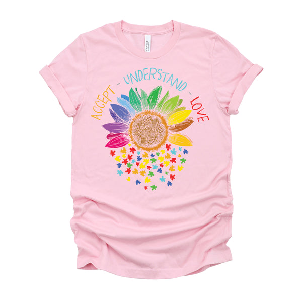 Autism Awareness Accept Understand Love ASD Rainbow Flower T-Shirt