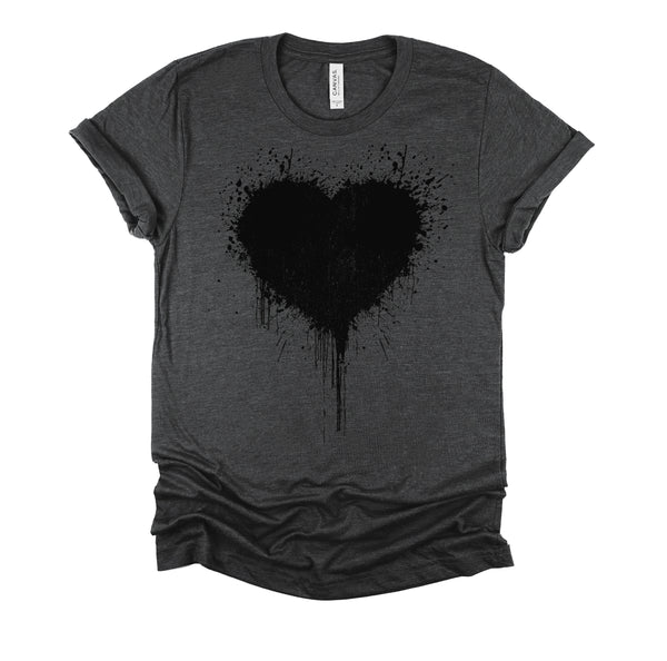 Black Heart Splatter Tshirt, Valentines Day Gift Shirt, Big Hearts Unisex T-Shirt XS-4XL