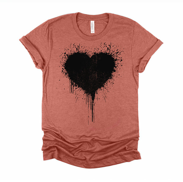 Black Heart Splatter Tshirt, Valentines Day Gift Shirt, Big Hearts Unisex T-Shirt XS-4XL