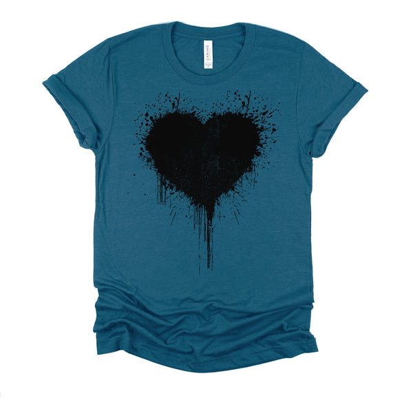 Black Heart Splatter Tshirt, Valentines Day Gift Shirt, Big Hearts Unisex T-Shirt XS-4XL