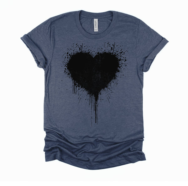 Black Heart Splatter Tshirt, Valentines Day Gift Shirt, Big Hearts Unisex T-Shirt XS-4XL