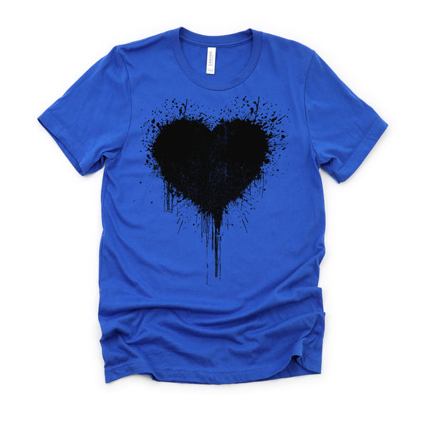 Black Heart Splatter Tshirt, Valentines Day Gift Shirt, Big Hearts Unisex T-Shirt XS-4XL