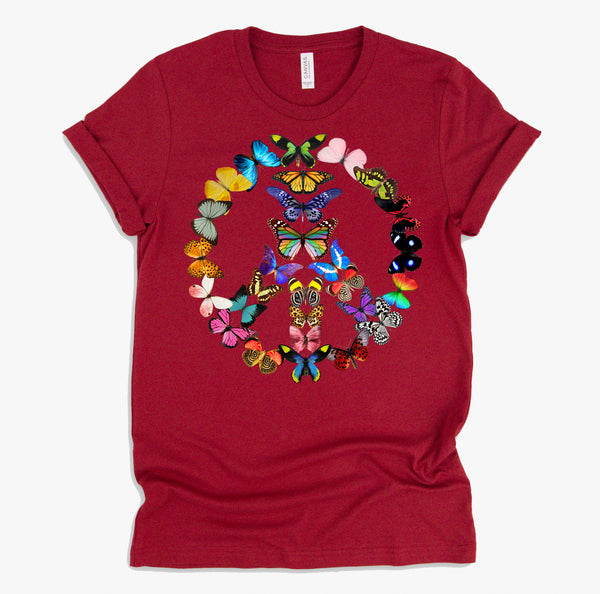 Peace Sign Butterflies 60's Retro Design World 70s Hippie T-Shirt