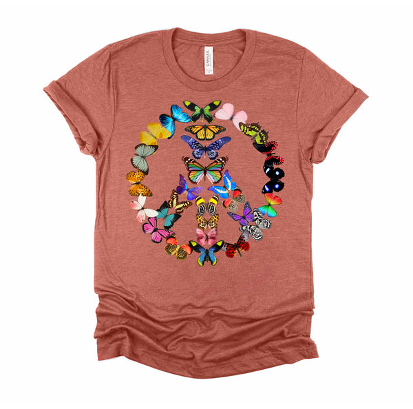 Peace Sign Butterflies 60's Retro Design World 70s Hippie T-Shirt