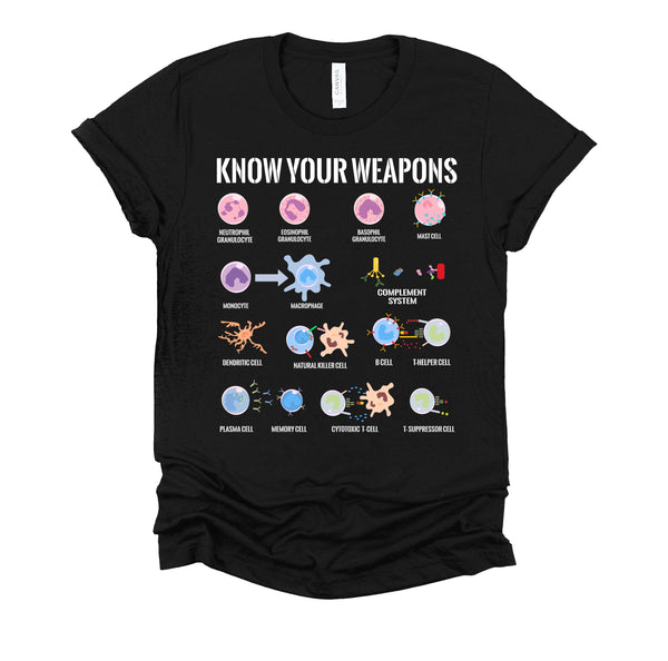 Immune System Cells Tshirt, Microbiology Shirt, Know Your Weapon T Shirt, Funny Biology Gift Unisex T-Shirt XS-4XL