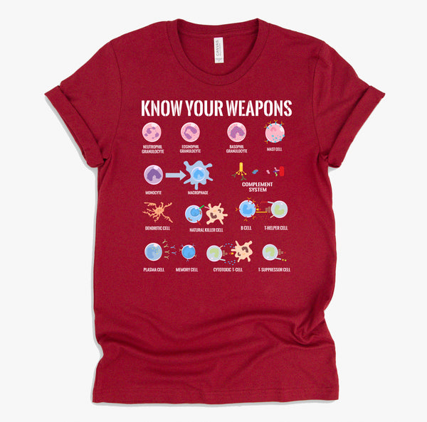 Immune System Cells Tshirt, Microbiology Shirt, Know Your Weapon T Shirt, Funny Biology Gift Unisex T-Shirt XS-4XL