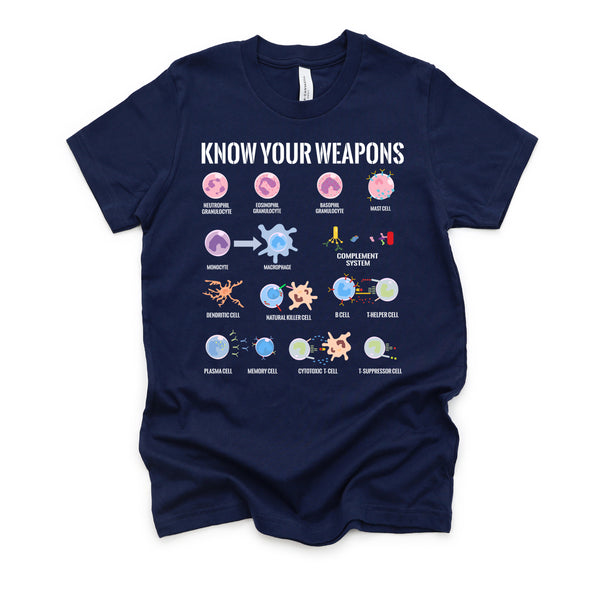 Immune System Cells Tshirt, Microbiology Shirt, Know Your Weapon T Shirt, Funny Biology Gift Unisex T-Shirt XS-4XL