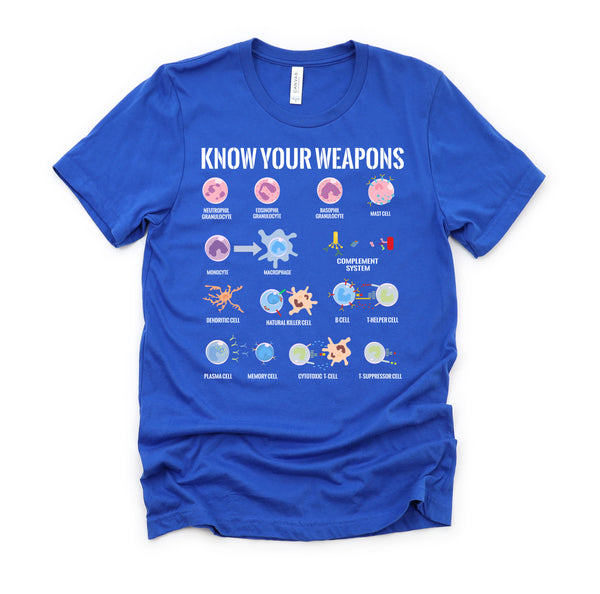 Immune System Cells Tshirt, Microbiology Shirt, Know Your Weapon T Shirt, Funny Biology Gift Unisex T-Shirt XS-4XL