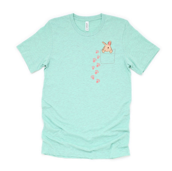 Easter Cute Bunny in Shirt Pocket Tee Rabbit Footprints T-Shirt
