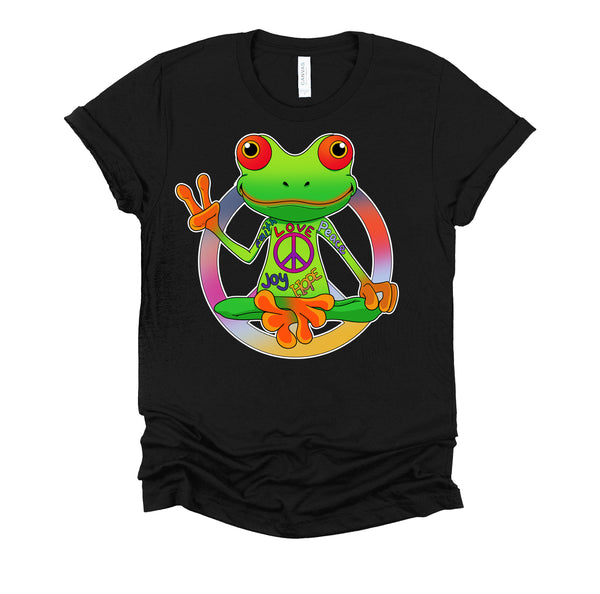 Hippie Frog Peace Sign Yoga Frogs Hippies 70s T-Shirt