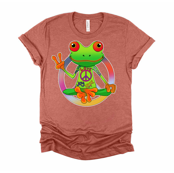 Hippie Frog Peace Sign Yoga Frogs Hippies 70s T-Shirt