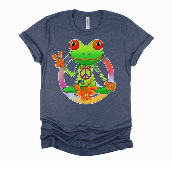 Hippie Frog Peace Sign Yoga Frogs Hippies 70s T-Shirt