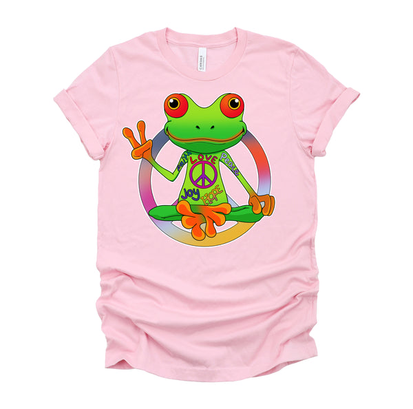 Hippie Frog Peace Sign Yoga Frogs Hippies 70s T-Shirt