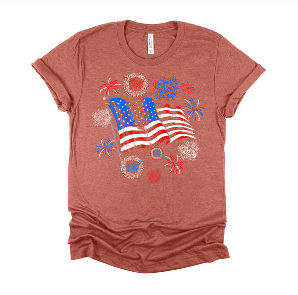 Fireworks 4th of July American Flag Patriotic Sparklers T-Shirt