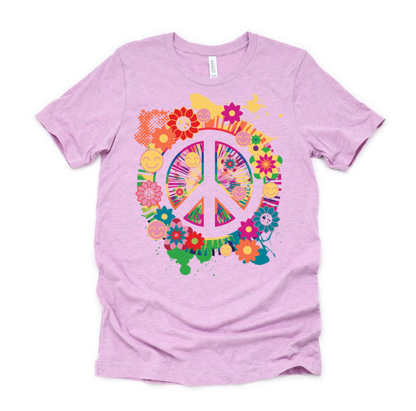 Peace Sign Colorful Flowers Hippie Retro 60s 70's T-Shirt