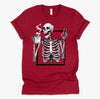 Skeleton Drinking Coffee Gothic Peace Sign Halloween Grunge Shirt