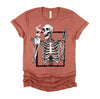 Skeleton Drinking Coffee Gothic Peace Sign Halloween Grunge Shirt