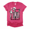 Skeleton Drinking Coffee Gothic Peace Sign Halloween Grunge Shirt