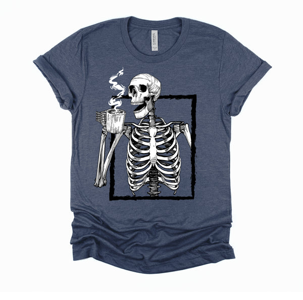 Skeleton Drinking Coffee Halloween T-Shirt