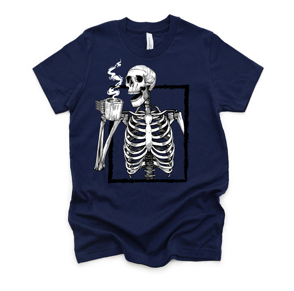 Skeleton Drinking Coffee Halloween T-Shirt