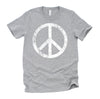 White Distressed Peace Sign Vintage Shirt, Hippie Outfit 70s 80s Grunge Short-Sleeve Unisex T-Shirt XS-4X