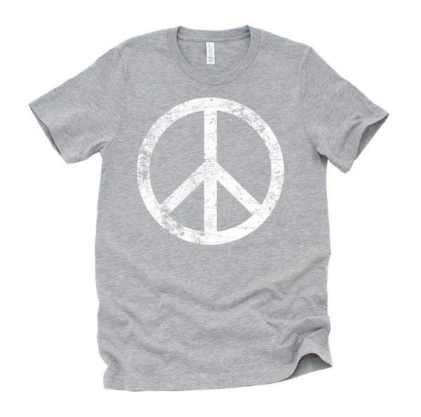 White Distressed Peace Sign Vintage Shirt, Hippie Outfit 70s 80s Grunge Short-Sleeve Unisex T-Shirt XS-4X
