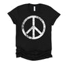 White Distressed Peace Sign Vintage Shirt, Hippie Outfit 70s 80s Grunge Short-Sleeve Unisex T-Shirt XS-4X