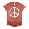 White Distressed Peace Sign Vintage Shirt, Hippie Outfit 70s 80s Grunge Short-Sleeve Unisex T-Shirt XS-4X