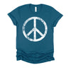 White Distressed Peace Sign Vintage Shirt, Hippie Outfit 70s 80s Grunge Short-Sleeve Unisex T-Shirt XS-4X
