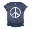 White Distressed Peace Sign Vintage Shirt, Hippie Outfit 70s 80s Grunge Short-Sleeve Unisex T-Shirt XS-4X
