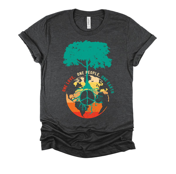 World Peace Tree Of Life Shirt, Love People Earth Day Tshirt, Save The Forest One Love Retro Unisex T-Shirt XS-4X