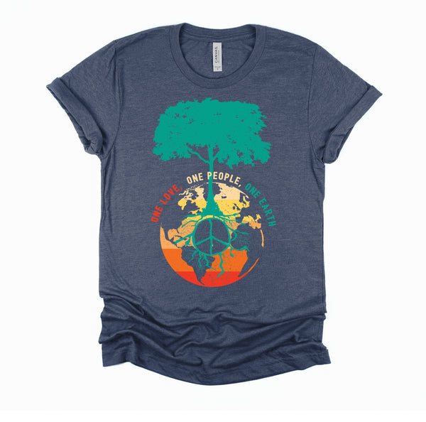 World Peace Tree Of Life Shirt, Love People Earth Day Tshirt, Save The Forest One Love Retro Unisex T-Shirt XS-4X