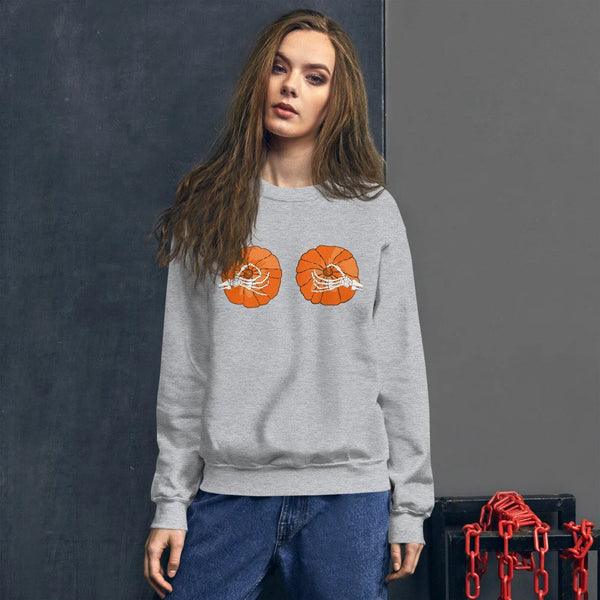 Halloween Sweatshirt / Pumpkin Boobs Shirt / Skeleton Top / Funny Halloween Shirt For Women Unisex Pullover