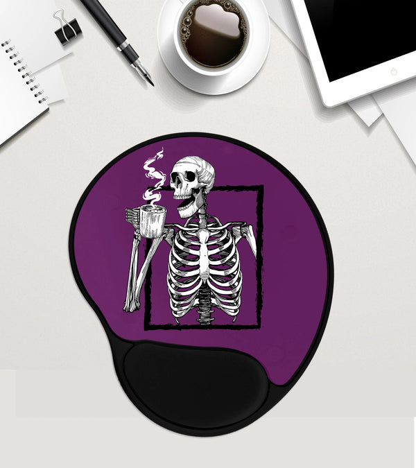 Skeleton Mouse Pad, Coffee Addict Gift, Coffee Lover Gift, Coworker Gift, Custom Mouse Pad With Wrist Rest , Mousepad Gel