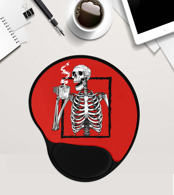 Skeleton Mouse Pad, Coffee Addict Gift, Coffee Lover Gift, Coworker Gift, Custom Mouse Pad With Wrist Rest , Mousepad Gel