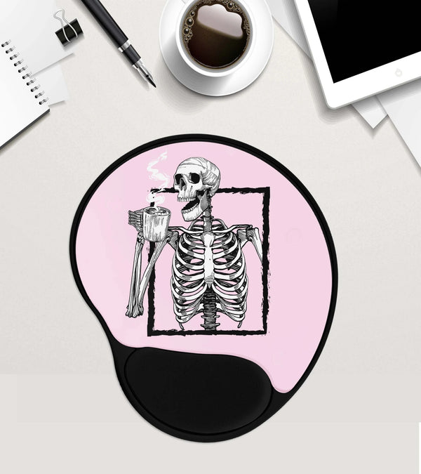 Skeleton Mouse Pad, Coffee Addict Gift, Coffee Lover Gift, Coworker Gift, Custom Mouse Pad With Wrist Rest , Mousepad Gel