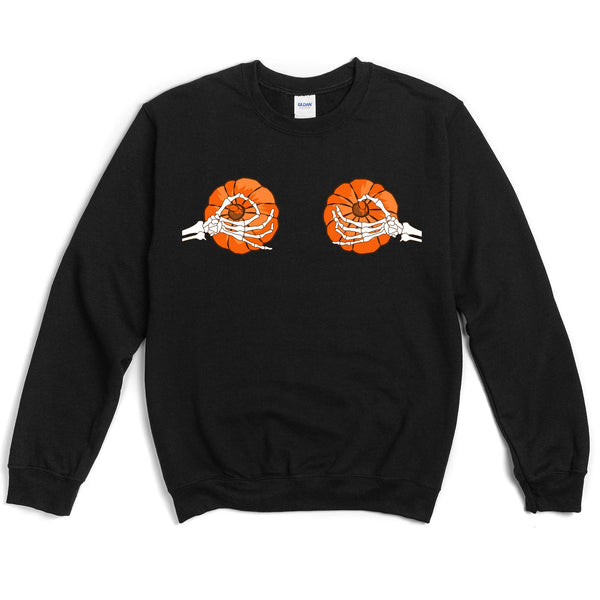 Halloween Sweatshirt / Pumpkin Boobs Shirt / Skeleton Top / Funny Halloween Shirt For Women Unisex Pullover