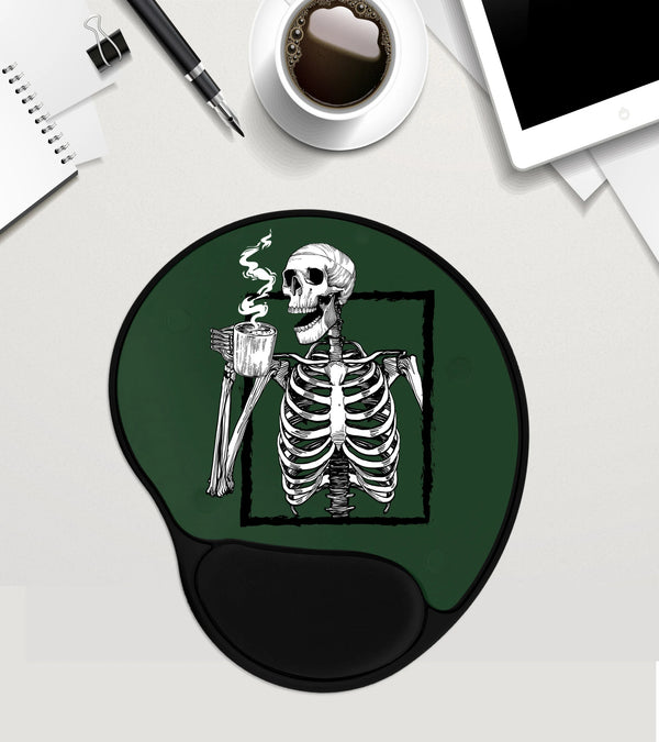 Skeleton Mouse Pad, Coffee Addict Gift, Coffee Lover Gift, Coworker Gift, Custom Mouse Pad With Wrist Rest , Mousepad Gel