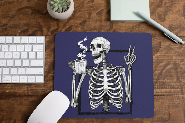 Halloween Skeleton Mouse Pad / Peace Sign Mousepad / Soft Grunge Aesthetic / Coffee Lover Gift / Skull & Bones Desk Accessories