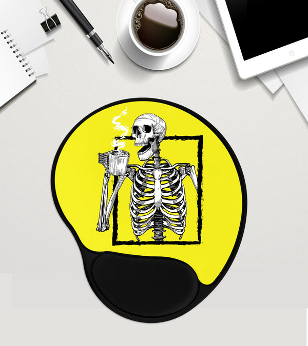Skeleton Mouse Pad, Coffee Addict Gift, Coffee Lover Gift, Coworker Gift, Custom Mouse Pad With Wrist Rest , Mousepad Gel