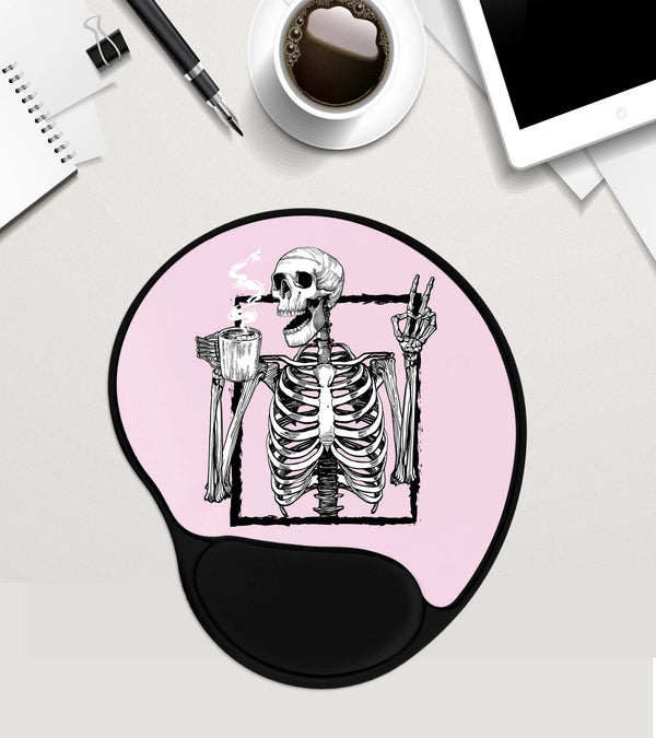 Skeleton Mouse Pad / Peace Sign Mousepad / Coffee Lover Gift / Custom Mouse Pad With Wrist Rest/ Mousepad Gel