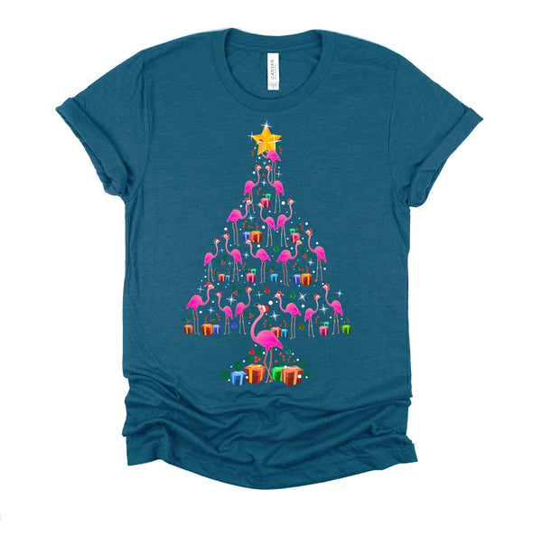 Pink Flamingo Christmas Tree Cute Flamingos Holiday Decor T-Shirt