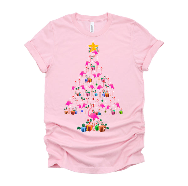 Pink Flamingo Christmas Tree Cute Flamingos Holiday Decor T-Shirt